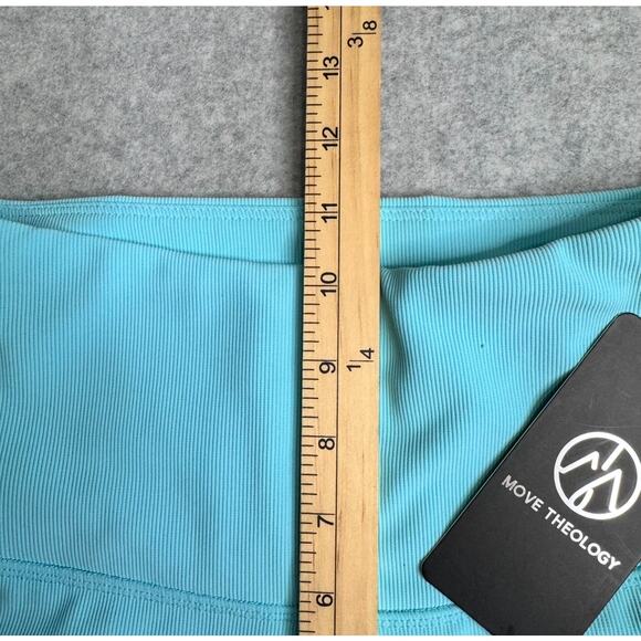 Move Theology Two Stripe Leggings WMNS S Teal Yellow Deluxe Rib Pull On Stretchy - Picture 11 of 11